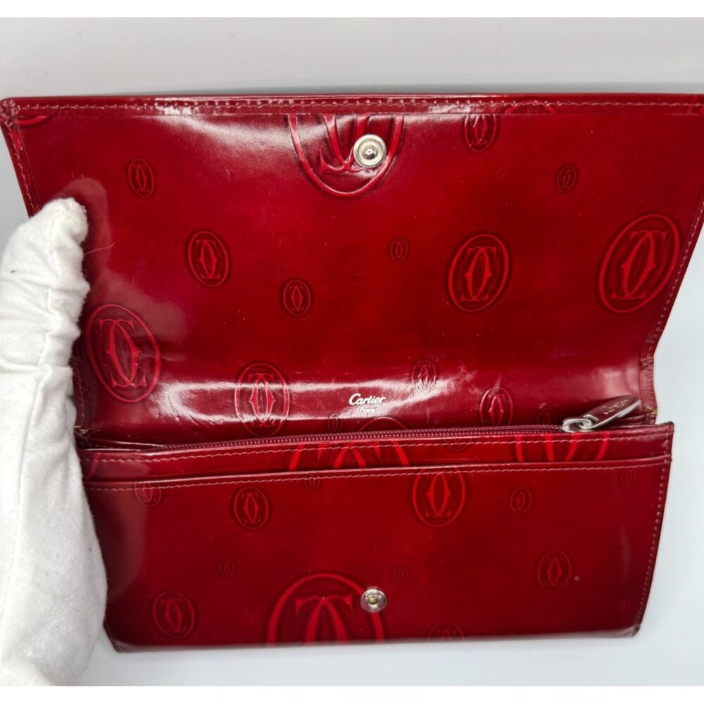 Cartier Red Monogram Leather Long Wallet With Snap Closure - Picture 9 of 16